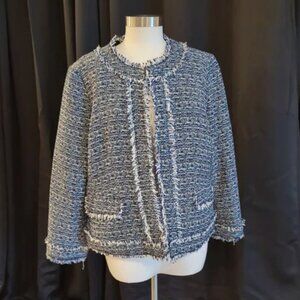 Ann Taylor Tweed Jacket Navy, white, light blue, 14